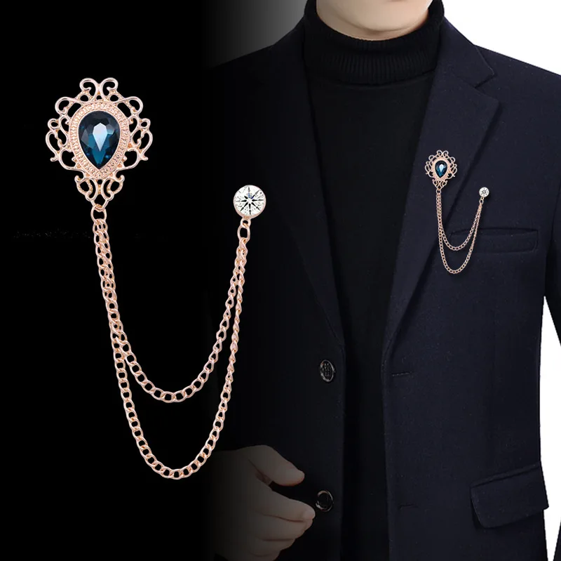 Men Accessories For Suit - Nuovo vintage nappa catena strass spilla